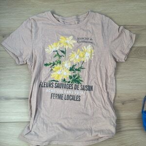 J. Crew Pink Tee with Yellow Floral Design